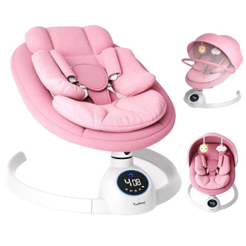 TouHeart Baby Swing, Electric Infant Rocker with Bluetooth & Remote, 5 Speeds, 10 Lullabies, Pink