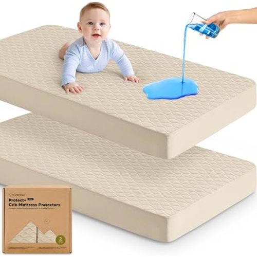 2pk Waterproof Crib Mattress Protector Cover Fitted 52x28 (Oat/Mavy)