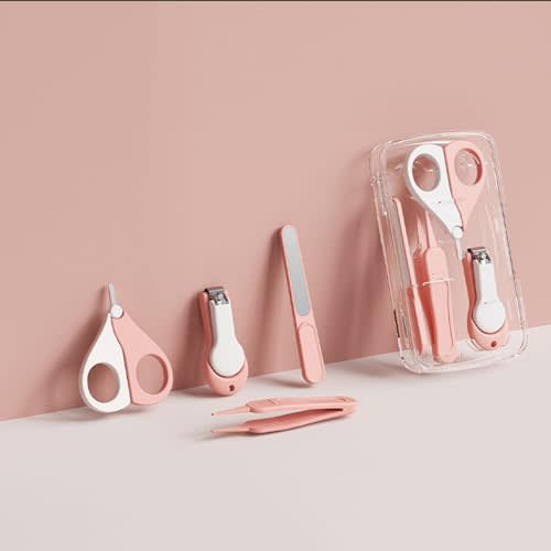Baby Nail Trimmer, 4-in-1 Baby Nail Clippers Kit,Nail File & Tweezers, Baby Manicure Kit for Newborn, Infant & Toddler, Mothers Day Gifts (Pink)