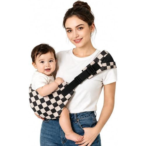 Baby Sling Carrier for Toddler, Adjustable Hip Seat Carrier for Babies, Ergonomic Toddler Sling with Wide Shoulder Strap, Lightweight Portable Carrier for Travel (Ebony Check)