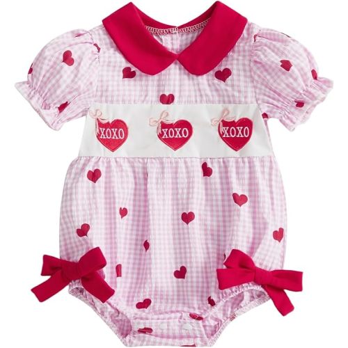 FIOMVA Toddler Baby Girl Clothes Summer Smocked Bubble Romper Embroidery Onesie Short Sleeve Bodysuit Cute Outfits