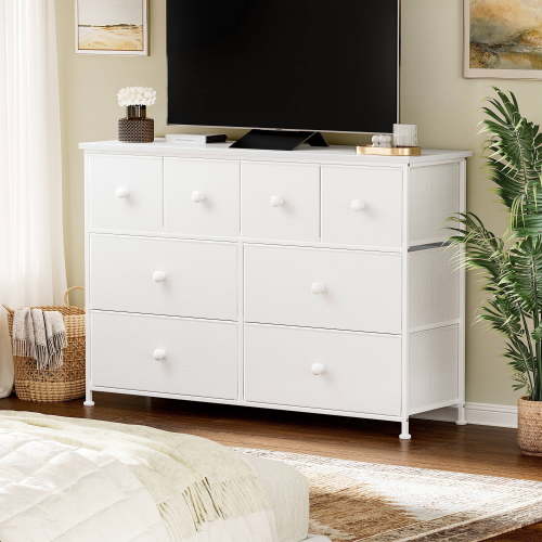 GUNAITO 8 Drawer Dresser for Bedroom Chest of Drawers Fabric Storage Bin,White