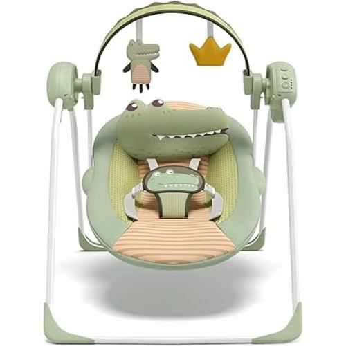 Baby Swings for Infants, Portable Baby Swing with Adaptable Speed, Music and Timer, Infant Swing for Babies 0-9 Months 6-20 lbs, Indoor/Outdoor Use