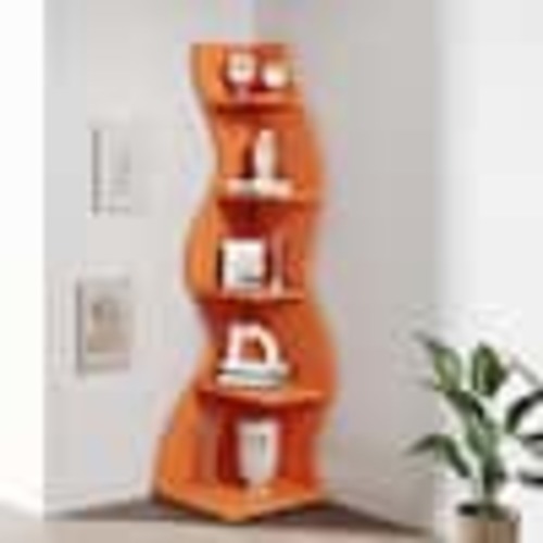 BYBLIGHT Eulas 69.8 in. Tall Orange Engineered Wood 5-Shelf Standard Bookcase Corner Shelf with Storage BB-J0323JF