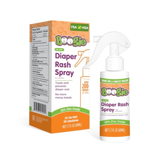 Boogie No-Rub Touch-Free Zinc Diaper Rash Cream Spray for Babies, 1.7 fl oz | 25% Zinc Oxide Diaper Cream Spray - Touch-Free One-Handed Application - 200+ Sprays Per Bottle - Diaper Bag Essential