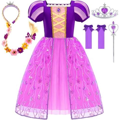 Princess Dresses for Girls Puff Sleeve Princess Costume Purple Princess Dress Up Clothes for Halloween Cosplay Party