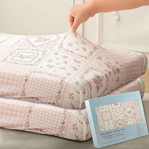 SDY Jersey FloralCrib Sheets for Baby Girls,52”x28”x8,2 Pack,Pink Flower Standard Oval/Retangle Crib Mattress Sheets for Toddler,Super Soft Breathable