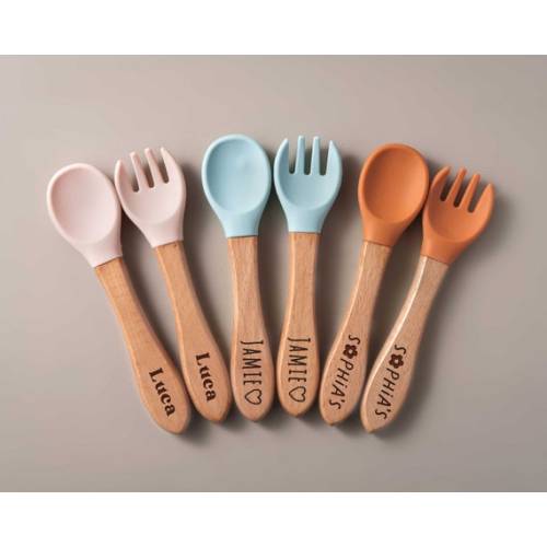 Silicone Baby Spoon and Fork Set Personalized Baby Cutlery - Etsy