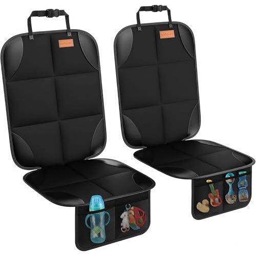 SMART ELF Car Seat Protector, 2Pack Seat Protector Protect Child Seats with Thickest Padding and Non-Slip Backing Mesh Pockets for Baby and Pet,Sedan SUV Truck (Black)