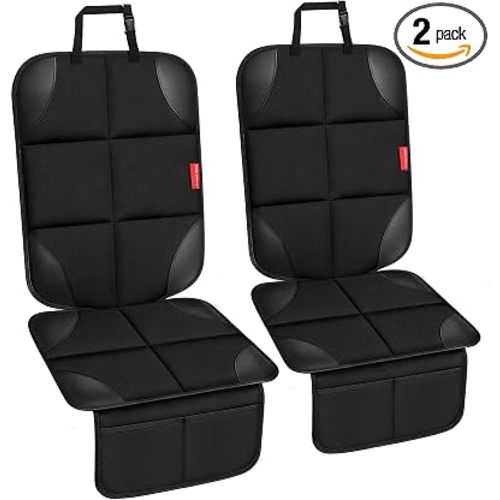 Car Seat Protector for Child Car Seat, Upgraded Non-Slip Backing | 2 Pack Car Seat Cover, 600D Waterproof Fabric & Thick Padding, No Imprints, 2 Mesh Pockets, Universal Fit for Sedan SUV Truck