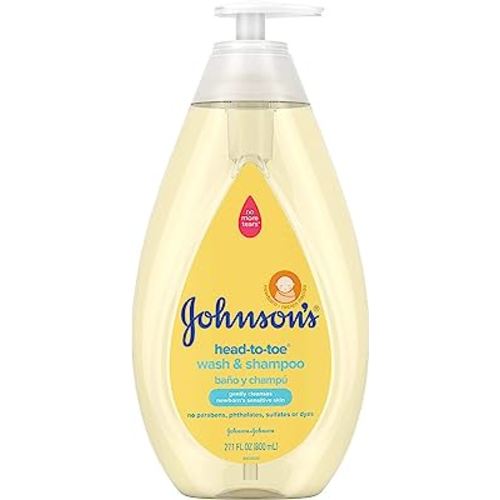 Johnson's Head-to-Toe Gentle Tear-Free Baby & Newborn Wash & Shampoo, Sulfate-, Paraben- Phthalate- & Dye-Free, Hypoallergenic Wash for Sensitive Skin & Hair, 27.1 fl. Oz