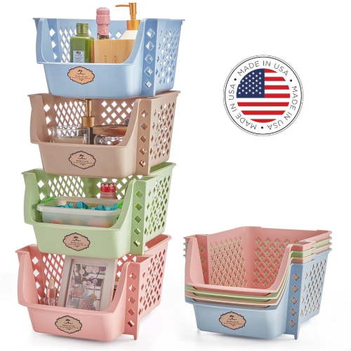 HOUSE DAY Storage Bins Set of 4, Plastic Storage Containers for Organization and Storage, Muti-Color