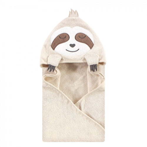 Hudson Baby Infant Boy Cotton Hooded Towel, Sloth, 30x30 Inches, 100% Woven Terry