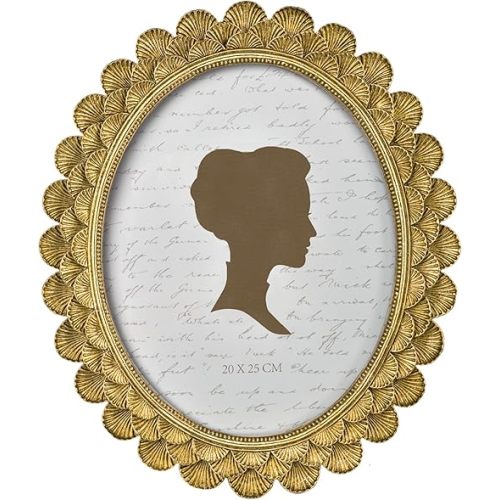 AELS 8x10 Inch Vintage Scalloped Picture Frame, Elegant Antique Oval Photo Frames with Glass Front, Photo Display, Tabletop Wall Hanging, Gift Ideas, Golden Bronze