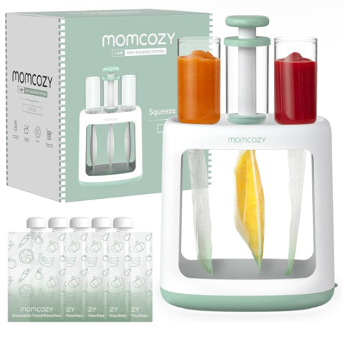 Momcozy Squeeze Station,Baby Food Maker&Pouch Filler for Homemade Baby Puree, BPA-Free, Dishwasher Safe, with Reusable Baby Food Pouches for Babies & Toddlers