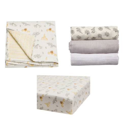 Tiny Kind Organic Cotton Muslin Nursery Gift Set - Safari Adventure