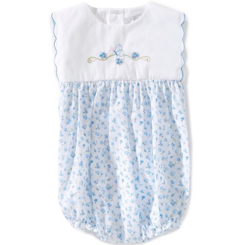 Petit Ami Baby Girls Sleeveless Scallop Trim Floral Printed Butterfly Embroidered Bubble