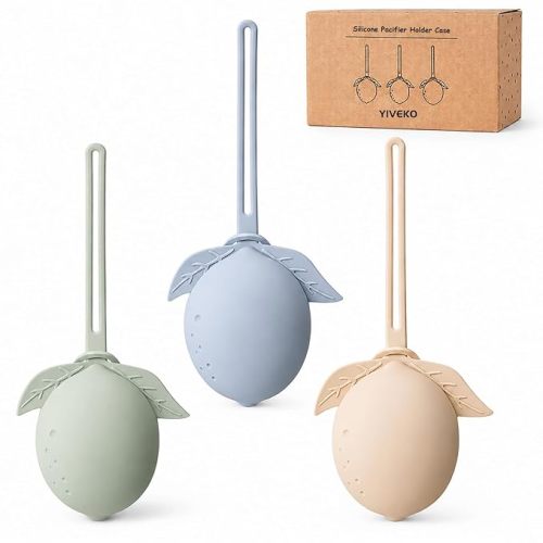Silicone Pacifier Holder Case Binky Holder Baby Silicone Pacifier Case for Boys Girls Portable Paci Pouch for Newborns 3 Pack-Ivory+Sage+Baby Blue
