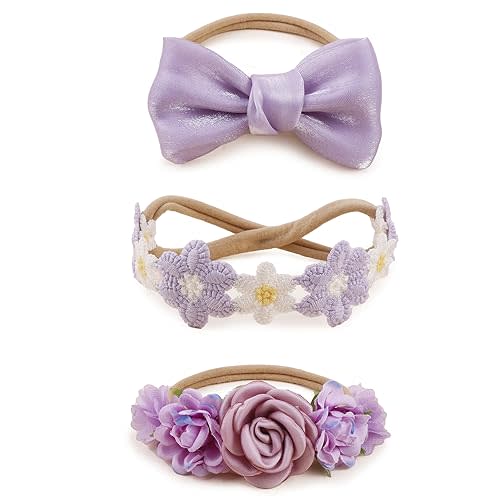 OOSAKU Baby Girl Flower Headbands Set Elastic Floral Headbands 6pcs Soft Nylon Hair Band for Newborn Toddler Hair Accessories (XKFD008)