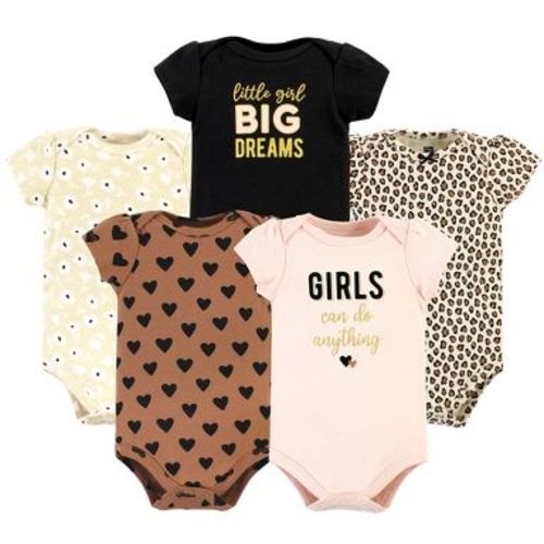 Hudson Baby Infant Girl Cotton Bodysuits, Cinnamon Hearts 5 Pack, Preemie