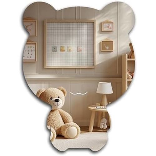 Cute Bear Acrylic Mirror Anti-Scratch Unbreakable Shatterproof HD Tempered Wall Decorative Mirrors for Home Office Children's Rooms Kindergarten (11.81 x 15.75 inch)