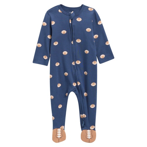 Little Me Football Print Zip Cotton Footie (Nordstrom Exclusive) (Men) | Nordstromrack