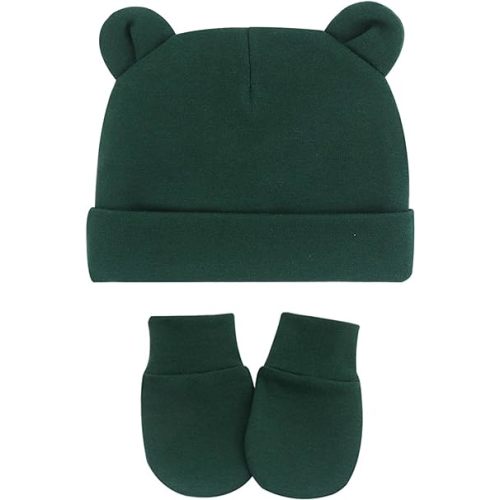 UTTPLL Newborn Hats Mittens Set Toddler Girls Boys Cotton Nursery Hospital Beanie No Scratch Gloves Unisex Baby Infant Caps