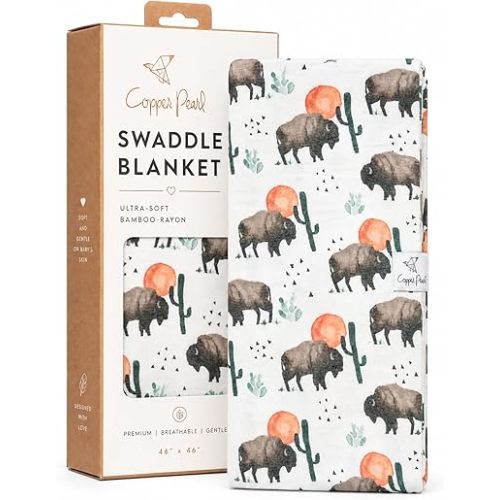 Copper Pearl Swaddle Blankets for Newborns | Soft Stretchy Receiving Blankets for Boys and Girls | Large 46 x 46 Inch Baby Blankets | Lightweight and Breathable Swaddles | Bison