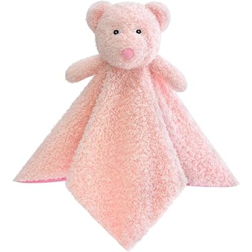 Baby Pink Teddy Bear Soft Stuffed Animal Security Blanket, Plush Bear Character Lovey Blanket, Baby Shower/Nursery Gift, Newborn Infant Toddler Snuggle Blankie for Boys Girls, 14 Inches