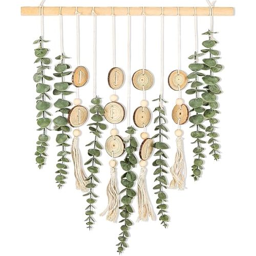 Eucalyptus Wall Decor Fake Greenery Leaves Stems Home Decor Wall Hanging Plants Boho Rustic Farmhouse Decor for Bedroom Kitchen Dining Room Livingroom Bathroom Livingroom (Small)