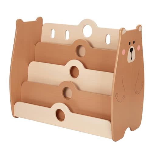 OOOK Montessori Bookshelf for Kids, Pine Wood Baby Bookshelf, Bear Toddler Book Shelf for Nursery, Playroom, Classroom