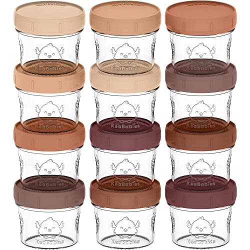 KeaBabies 12pk 4oz Glass Baby Food Containers - Leak-Proof, Microwavable Small Baby Glass Jars with Lids, Baby Food Storage Containers, Baby Snack Containers, BPA-Free Baby Food Jars (Terracotta)