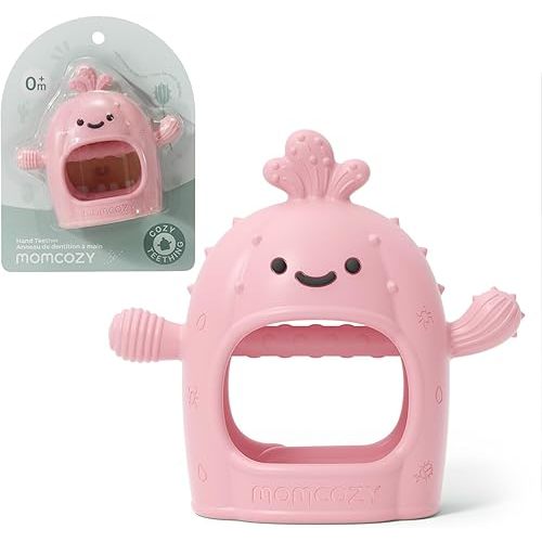 Momcozy Baby Teething Toys, Food Grade Silicone Baby Teether，Teething Mitten for Babies 0–6 Months，Teethers for Babies 6–12 Months，Anti Drop Wrist Teether with Multiple Chew Points， Pink