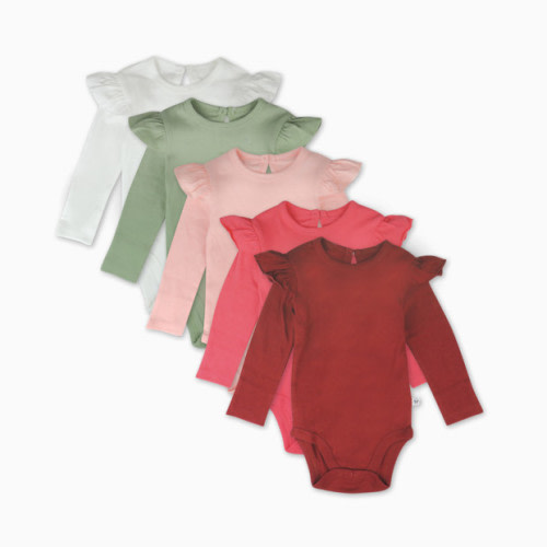 5-Pack Organic Cotton Long Sleeve Ruffle Bodysuit - Romantic Pink
