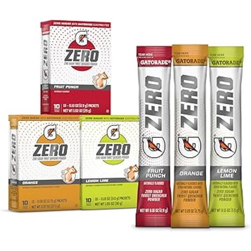 Gatorade G Zero Sports Drink Mix Powder Packets, 3 Flavor Classic Variety Pack, Electrolyte Powder Drink Mix for Hydration, Zero Sugar, Total 30 Packets