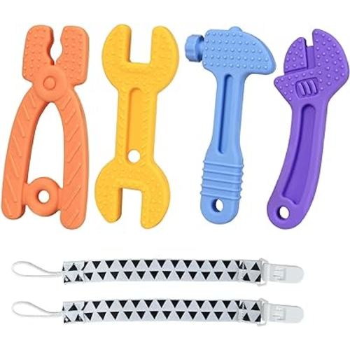 HAILI Baby Teething Toys for 0-6 Months 6-12 Months, Freezer BPA Free Silicone Baby Molar Teether Chew Toys, Hammer Wrench Spanner Pliers Shape Baby Boy Toys Blue
