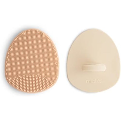 mushie Baby Bath Cradle Cap Brush | Soft Silicone Bristles for Dry Skin, Eczema, & Cradle Cap Treatment | 2-Pack (Blush/Shifting Sand)
