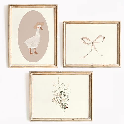 Coquette Vintage Wall Art Decor Pink Goose Nursery Poster Baby Girl Room Canvas Wall Decor Preppy Aesthetic Picture Trendy Bow Floral Prints Silly Goose Artwork for Bedroom 12x16x3 Inch Unframed