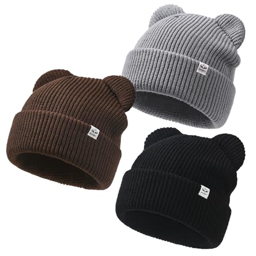 Baby Beanie Winter Knit Hat with Bear Ear for Infant Toddler Boys Girls Children Soft Knitted Hat Skull Cap