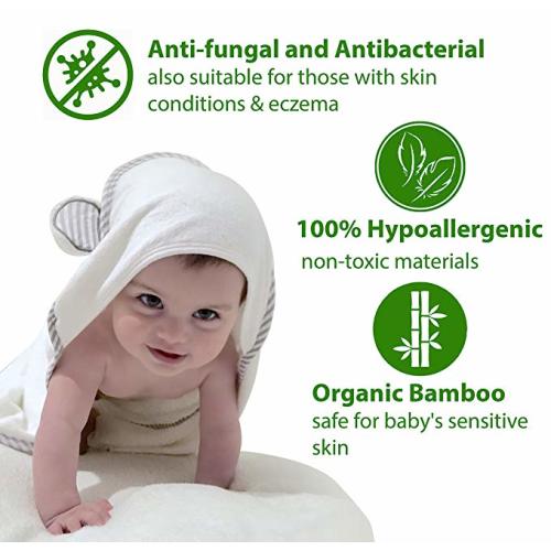 100% Organic Bamboo Baby Towels with Hood and Free Washcloth - Soft Hooded Baby Towels for Boys and Girls - Ultra Absorbent, Quick-Dry, Hypoallergenic