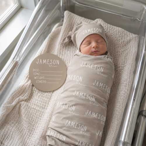 Personalized Baby Swaddle Set, Custom Newborn Blanket with Name Hat, Baby Coming Home Outfit, Optional Name Sign Add On JS55