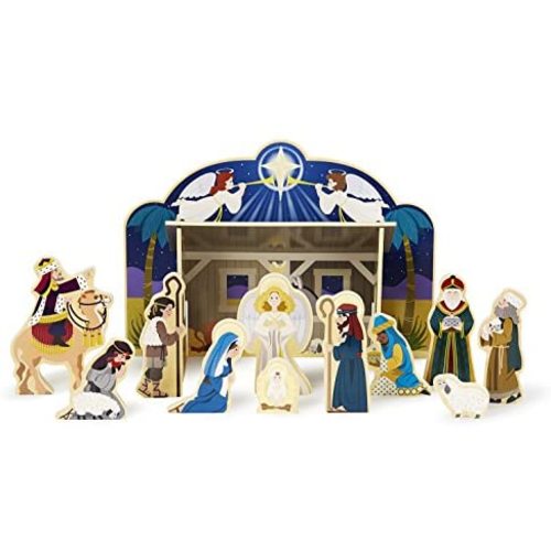 Melissa & Doug Classic Wooden Christmas Nativity Set With 4-Piece Stable and 11 Wooden Figures