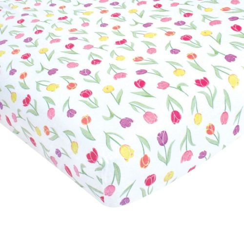 Hudson Baby Infant Girl Cotton Fitted Crib Sheet, Spring Tulips, One Size
