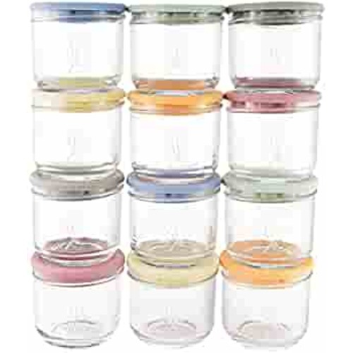 Elk and Friends 5oz Borosilicate Glass Baby Food Storage Jars with Silicone Lid | Available in 12 or 6 Set | Strong Glass | Storage Containers | Microwave, Oven & Dishwasher Safe | Infant and Babies