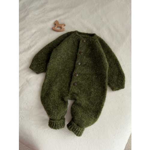 Handmade, Hand-knitted Green Baby Jumpsuit Made From Natural Alpaca Wool
