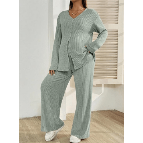 BLENCOT Maternity Lounge Set 2 Piece Long Sleeve Top and Pants with Pockets