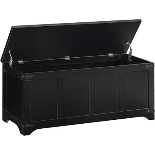 Storage Chest, 47.2" Storage Trunk with 2 Safety Hinges, Wooden Toy Chest, Entryway Shoe Bench, Large Toy Box for Kids Room, Bedroom, Living Room, Black SCBK4901