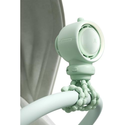 JISULIFE Stroller Fan Baby Large, Safe Bladeless for Crib, Desk, Portable Battery Rechargeable Cooling Fan with Air Turbo Tech, LED Display, Night Light, Food-Grade Gift for Mom/Dad/Friend - Green