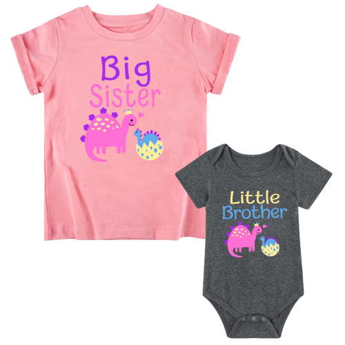 Aideaone Big Sister Little Brother Matching Outfits Set Toddler Girls T-Shirt ＆ Newborn Baby Boys Bodysuit Short Sleeve Sibling Clothes Set