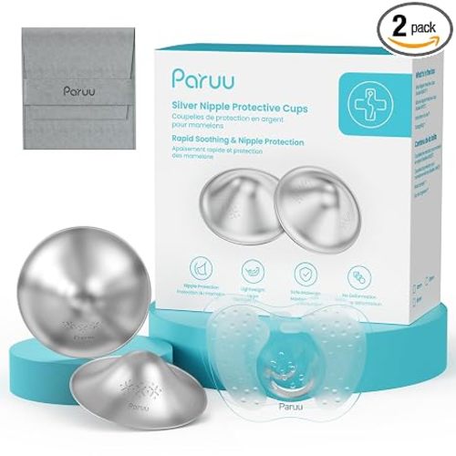 Paruu Silver Nipple Shields for Breastfeeding | 999 Silver Nursing Cups with Silicone Nipple Covers | IBCLC Recommended | Soothe Sore Nipples | Reusable Nipple Protectors for Newborn Moms